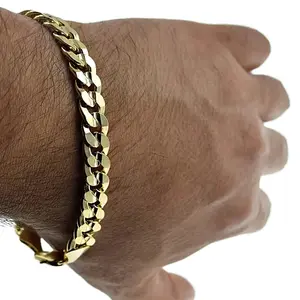 Men's 14K Gold Plated Figaro Hip Hop Bracelet 8" Inch x 10 MM Thick Wrist Chain, 8in Bracelet Bangle for Men,  bracelet for men, gift for men