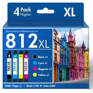 812XL 812 WF-7840 Ink Cartridges Combo Pack Remanufactured for Epson 812XL 812 XL Ink for Epson Workforce Pro WF-7820 WF-7840 WF-7310 WF 7820 7840 7310 EC-C7000 Printer,4 Pack (BK/C/M/Y)