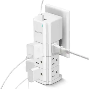 9 Outlet Extender with 2 USB Ports - Multi Plug Wall Outlet with 540 Joules Surge Protector with USB Ports - Multipurpose USB Outlet with (5V/3.1A) Fast Charging for Travel, Home & Office (White)  in  1 with USB Wall Charger flat  outlet smart  home  sock