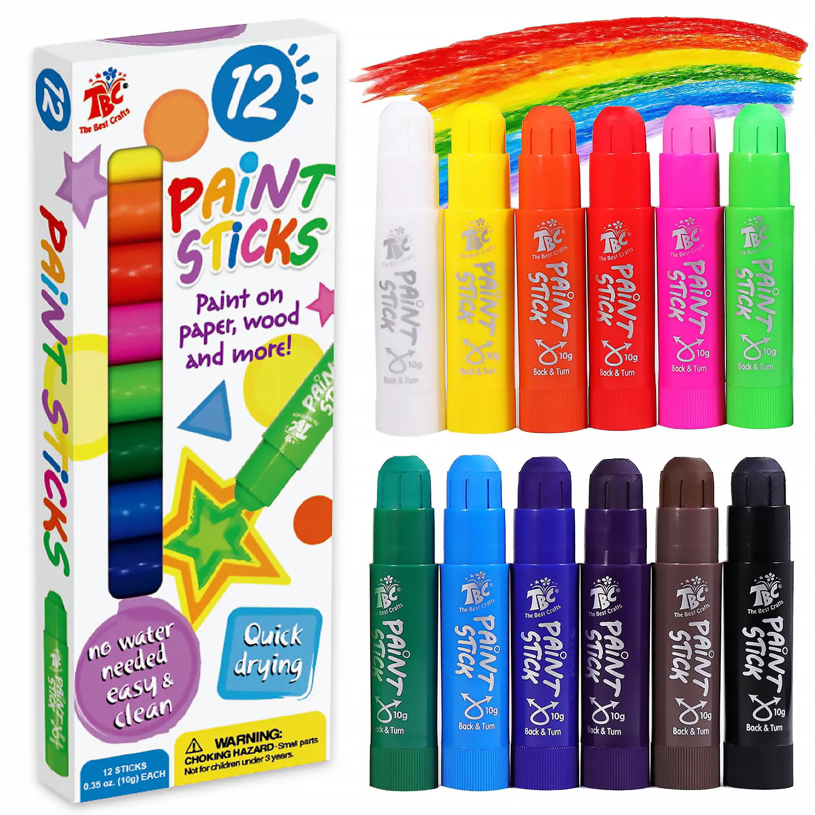 TBC The Best Crafts Tempera Paint Sticks Art Color Set - 12 Classic Colors, Washable, Non-Toxic Art Supplies for Kids,summerwins