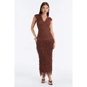 Catalina Crochet Maxi Dress - Chocolate L