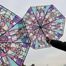 Geometric Butterfly Pattern Umbrella, 1 Count Portable Manual Automatic Umbrella, Modern Art Glass Painting Design Umbrella, Lightweight Waterproof Umbrella for Outdoor Hiking & Daily Use, Rainproof Umbrella, Outdoor Umbrellas