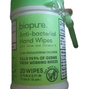 Biopure Anti-bacterial Hand Wipes with Aloe and Vitamin E 0.13% Benzalkonium Chloride Kills 99.9% of Germs Fresh Morning Breeze 20 Wipes Pack