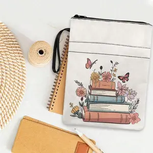 Floral & Book Pattern Canvas Book Cover, Washable & Durable Book Cover, Book Accessories for Paperbacks, Gardening and Literary Themed Book Cover for Book Lovers, Stationery Storage Organizer