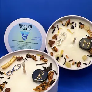 Health Salud Candle, Crystal Candle, Hematite Soy Candle, Spell Candle, Fixed Candles, Purify, Optimal Health, Affirmation Candle, Herbal Decor Fragrance natural mom candle wax melt