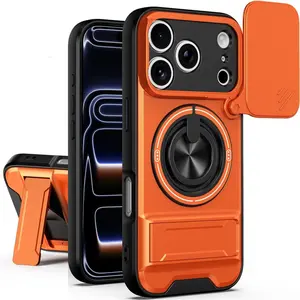 Magnetic Phone Cases for iPhone 17 Pro Max 16 15 14 13 12 11 Pro Max Plus case with 360 ° Rotation Magnetic Ring Compatible with MagSafe Slide Camera Cover Foldable Stand Military-Grade Shockproof Protective case (Orange, iPhone 17 Pro Max)