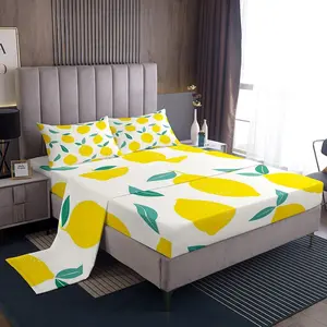 Feelyou Cute Lemon Bedsheet Set - Ultra Soft Breathable Tropical Fruit Print Sheet Set, Bright Yellow Summer Bedding Decor for Teens, Bedsheet Sets