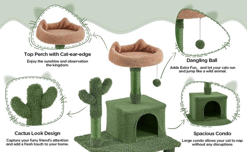 Yaheetech 62in Cactus Cat Tree for Indoor Cats, Cat Tower with Scratching Posts & Hammock & Dangling Ball, Large Cat Condo Multi-Level Activity Center