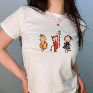 Kewpie Halloween Baby Tee, Y2K Vintage Retro Top, Trending 90s Tee, Spooky Halloween Shirt, Cute Aesthetic Women's Tee