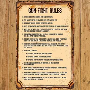 Vintage Western Gunfight Rules Metal Tin Sign - 8"x12" Rustic Wall Decor for Home, Bar, Cafe, Garage - Indoor & Outdoor Use, Easy Installation, No Power Needed, Antique Style with Distressed Finish, Vintage Metal Tin Sign