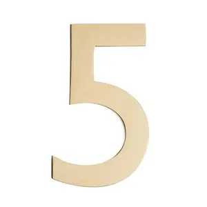 Architectural Mailboxes  Floating House Number 5, Polished Brass - 4 in., Decor, Signs, Home Decor Products, Metal