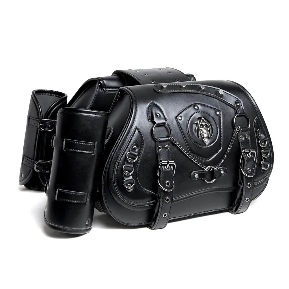 1 Pair Motorcycle Rear Side Bags with Cup Holder Punk Style Locomotive Bag Large Capacity Black Skull Motorcycle Hanging Bag for Harley Motorcycle