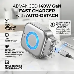 140W Smart Anti-overcharge Charger, Automatic Power Off Charging Protector, Full Charge Auto Stop Adapter Safe USB Charging Accessory for Phone Tablet