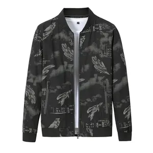 Men's Fall Jacket Printed Outerwear, Casual Jackets, Casual Outdoor Patchwork Stand Collar Baseball Flight Coat, College Style Men's Clothing, Menswear