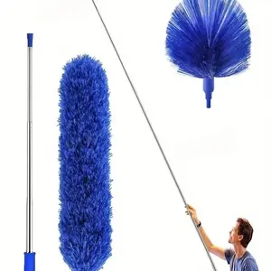 1pc Extendable Spider Web Duster with Stiff Bristles, Retractable Stainless Steel Pole, Extendable Handle for Indoor & Outdoor Cleaning, No Battery Required, Home Cleaning Tool, Ideal for Kitchen, Bedroom, Bathroom, Duster for Home Cleaning