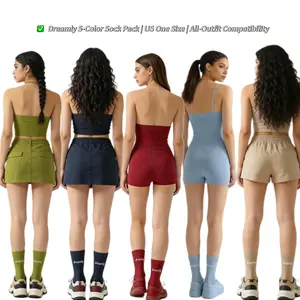 Dreamly Women's 5-Pair Letter Print Crew Socks - Moisture-Wicking Soft & Breathable US 5-10 All-Outfit Compatible Year-Round Wear Everyday Style Comfy Vibe