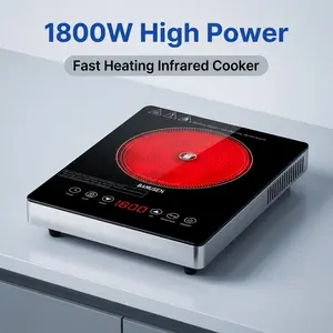 Bamusen Portable Electric Ceramic Cooktop, 1800W Electric Induction Burner with 9 Temperature Settings, Countertop Induction Hot Plate with 3H Timer, Child Lock, Easy to Clean, for Home Kitchen Cooking
