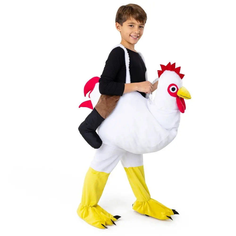 Ride-A-Chicken Costume For Kids | Hilarious Ride-On Plush Chicken Rider Outfit with Adjustable Suspenders - For Fantasy Party, School Play & Cosplay Dress-Up