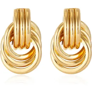 14K Gold Plated Knot Earrings for Women Gold Silver Earrings Heart Link Drop Dangle Earring Chunky Golden Knotted Statement Jewelry-USA