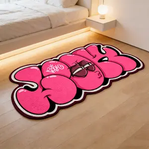 American Street Style Letter Emoji Carpet, Graffiti Shape Rug, Trendy Bedside Mat, Cartoon Funny Letter Carpet, Living Room Decor