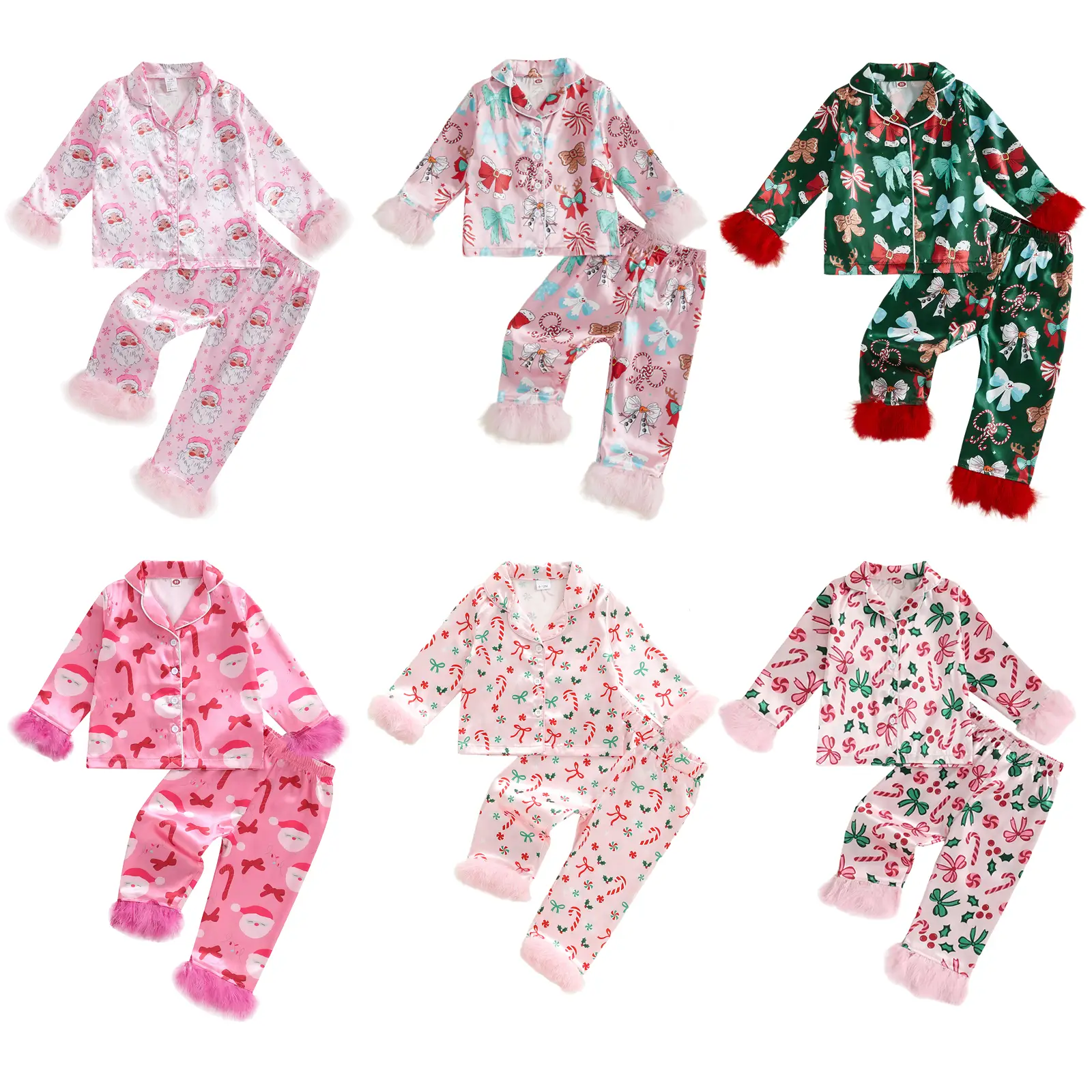 Toddler Girl Christmas Satin Silk Pajamas Button Down 2 Piece Pajama Set Little Kids Girls Pjs Nightgown Outfit (6 months to 15 years)