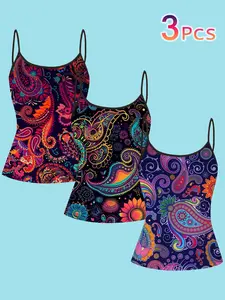 Boho Paisley Strapless Tank Top, Vintage Ethnic Print Slim Fit Top, Hippie Vacation Style Sleeveless T-Shirt for Women, Summer Outerwear