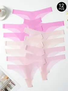 7/10/12/13 Pcs Women's Sexy Transparent Low Waist Thong, Comfortable Plain Color Fitness Underwear, All Seasons Slim-Fitting Clothing