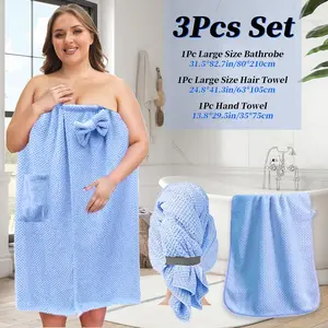 [Three-Piece Set] Pineapple Grid Absorbent Bath Skirt Set, Women's Large Bathrobe, Soft Bath Towel + Hair Drying Cap + Bath Skirt Three-Piece Set，Premium Absorbent Towel Set， expandable towel，travel towel