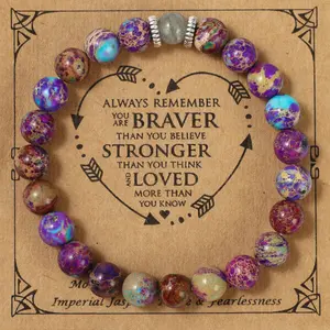 1Pc Vibrant Imperial Jasper Natural Stone Bracelet With Wish Card- Unique Gift for Women Girls Graduation, Birthday - Adjustable, Colorful, Elegant, and Meaningful