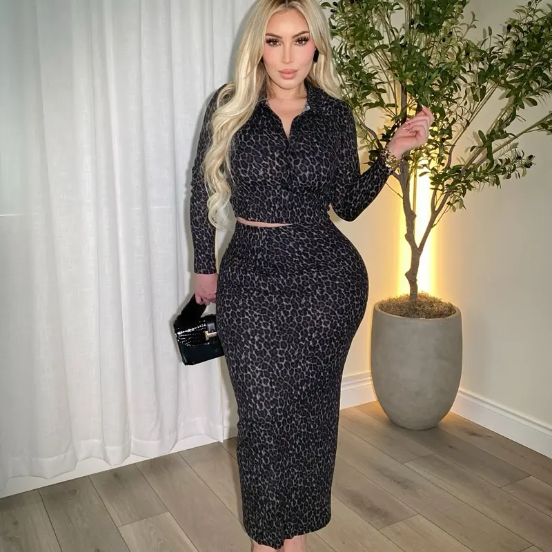 Isabella High Waisted Leopard Skirt Set  Womenswear