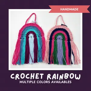 Rainbow Wall Hanging // Crochet Rainbow Wall Hanger, Rainbow Wall Art, Yarn Rainbow Decor