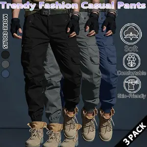 Men's jogger cargo pants, multi-pocket casual hiking cropped pants, stretchy outdoor wear-resistant combat bottoms, functional pants