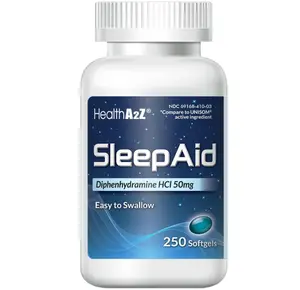 HealthA2Z Sleep Aid, Diphenhydramine Softgels, 50mg, Supports Deeper, Restful Sleeping (250 Counts)