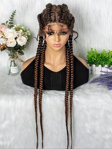1 piece 36 inch burgundy 4 strands long ponytail extension with wig cap, synthetic braided lace wig for party, daily use