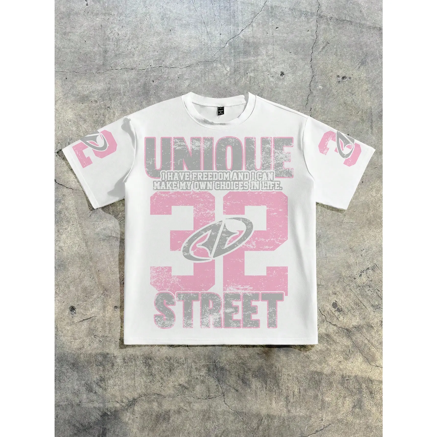 EZwear Unisex Aesthetic Minimalist Baggy Round Neck Short Sleeve T-Shirt - Pink Numeric Graphic, Sporty Casual Street Style, Summer Basic Matching Oversized Relaxed Top (Sports & Outdoor Clothing), Breathable, Shortsleeve, Soft, Casual Wear, Loose Fit, Ov