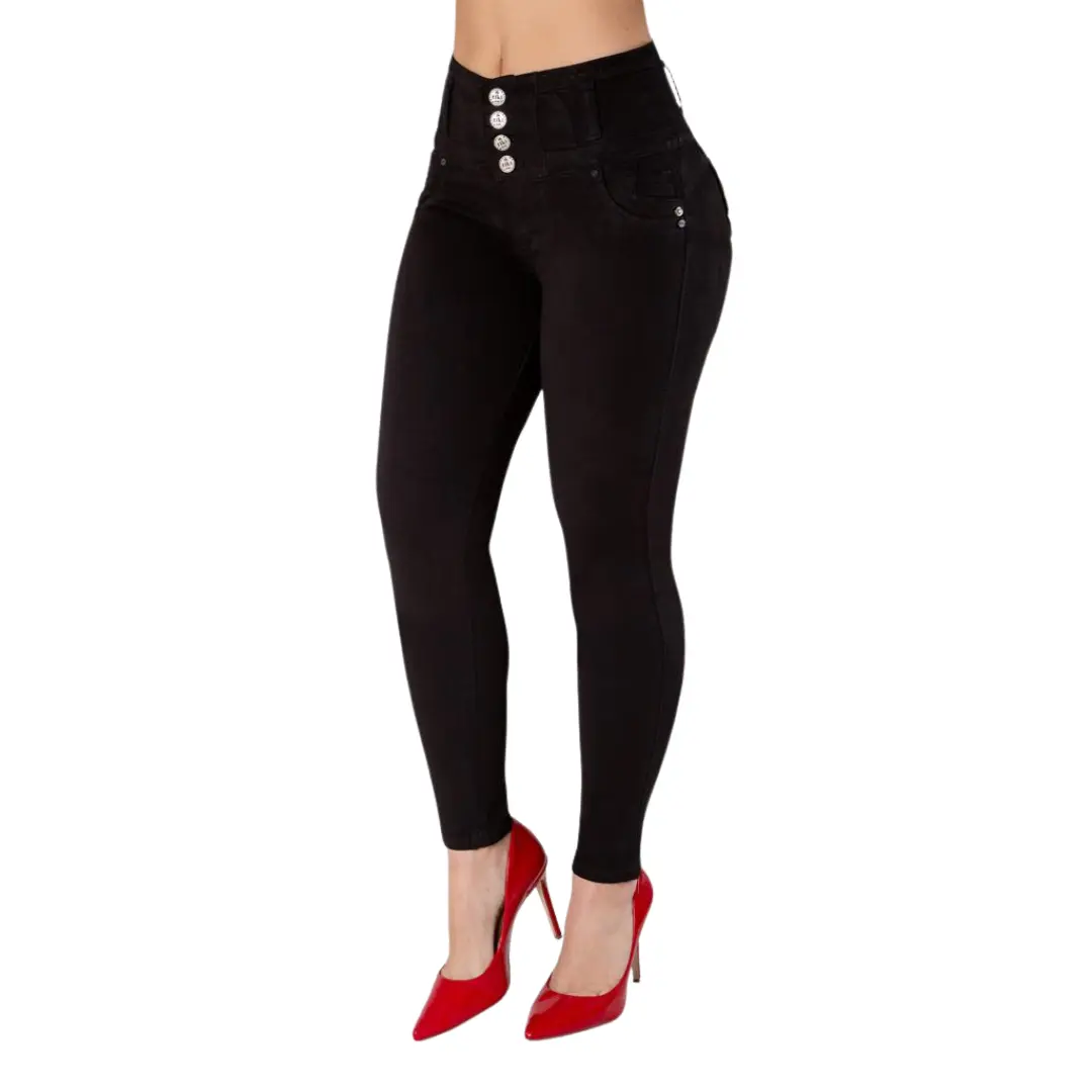 Tiki Jeans Women's Basic Black High Waist Skinny Denim Bottoms - Stretchy Butt-Lifting Style with Heart-Shaped Stitching, Lightweight Comfortable Fabric, Perfect Fit