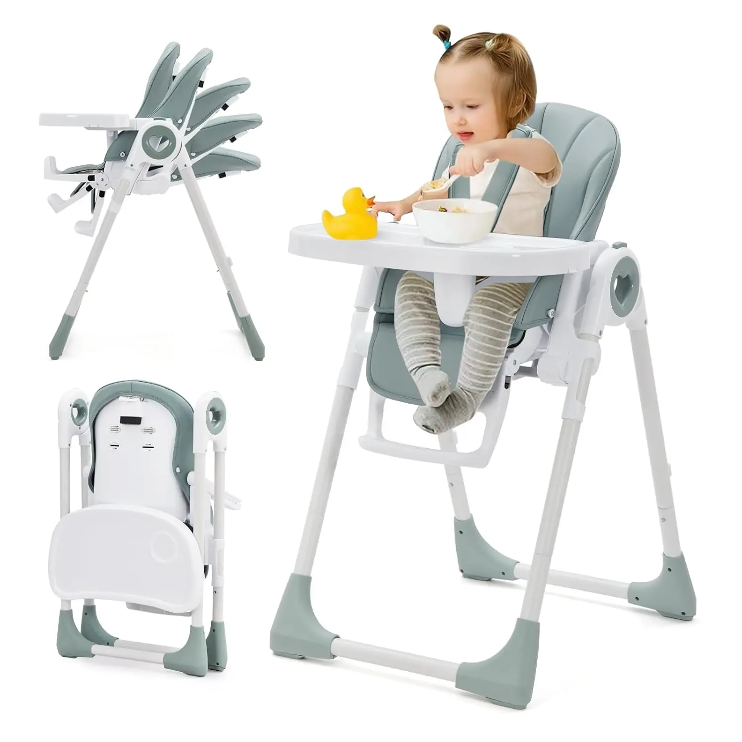 GAOMON Folding High Chairs for 6-36 Months Old Babies and Toddlers, Easy Clean Baby Highchairs with Removable Tray, Lightweight Baby High Chair, 5-Point Safety Harness, Multiple Recline Positions