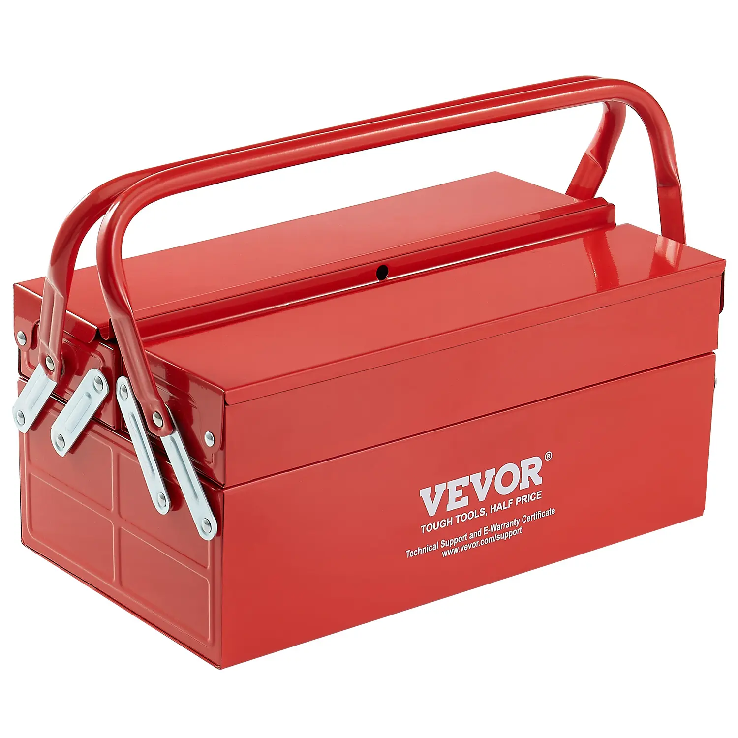 【DealsForYouDays】VEVOR 14-in Powder Coated Steel Cantilever Toolbox, Durable 2-Tier 3-Tray Portable Folding Organizer with Handle, Lock Hole, Max Load Capacity, Smooth Opening, Sturdy Metal Connectors, for Household Warehouse Use, Red, Cantilevertoolbox