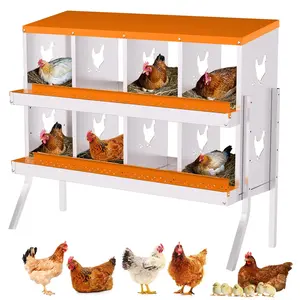 Chicken Nesting Boxes 8 Holes Galvanized Steel Rustproof Egg Laying Box with Egg Collection Systems&legs, Hen Eggs Laying Box, Ventilated/Easy to Install, for Chicken House/Duck House/Hen,Orange