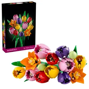 576 Pieces Colorful Tulip Bouquet Building Set, Adjustable Stem Preserved Flower DIY Kit, Home Office Decor, Perfect Gift for Flower Lovers