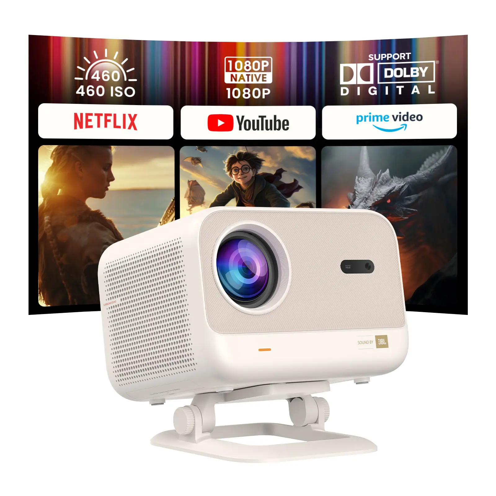 Yaber L2 Plus Projector with WiFi and Bluetooth,Built-in Apps,Native 1080P Projector 4K Support, Auto Focus/Keystone Correction, Built-in Apps, Portable Proyector for Home & Outdoor
