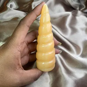 Natural Large Orange Calcite Crystal Spiral Tower Unicorn Horn natural crystal