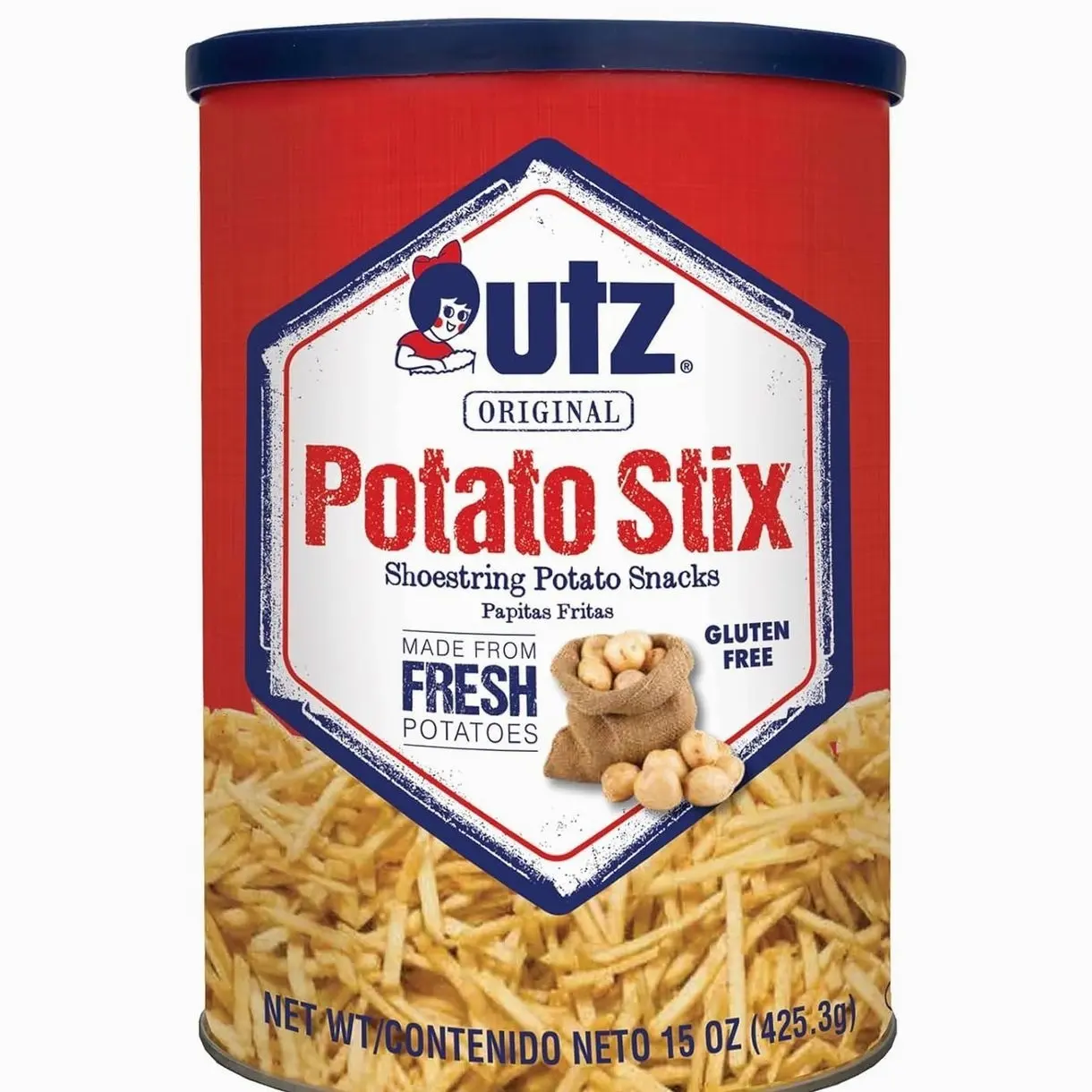 Utz Potato Stix, Original – 15 Oz. Canister – Shoestring Potato Sticks Made from Fresh Potatoes, Crispy, Crunchy Snacks in Resealable Container, Cholesterol Free, Trans-Fat Free, Gluten-Free Snacks