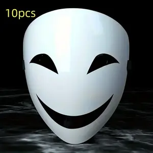 Anime-Themed Full Face Mask Set, 10pcs Halloween Costumes, Unisex Eerie Smile Ghostly Smile Design, Perfect for Horror Cosplay Parties