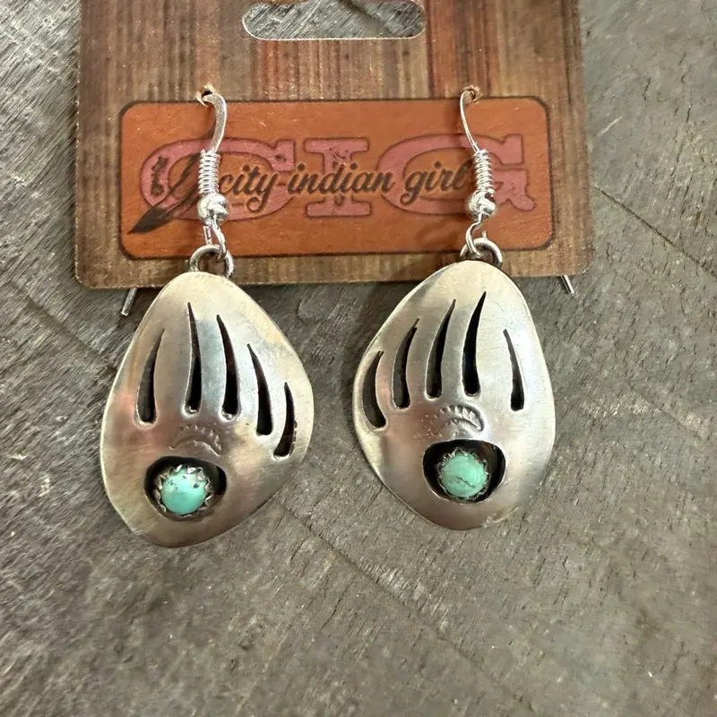 Native American Turquoise Bear Claw Earrings