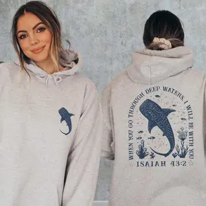 Christian Whale Shark Sweatshirt, Bible Verse Sweatshirt, Ocean Faith Sweater, Isaiah 43:2 Shirt, Jesus Shark Gift, Coastal God Sweatshirt, Gildan for Men and Women, Gift for Him or Her