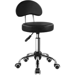 Rolling Stool with Mid  Height Adjustable Chair PU Leather Swivel Chair with Wheels for Office  Task Drafting (Black)