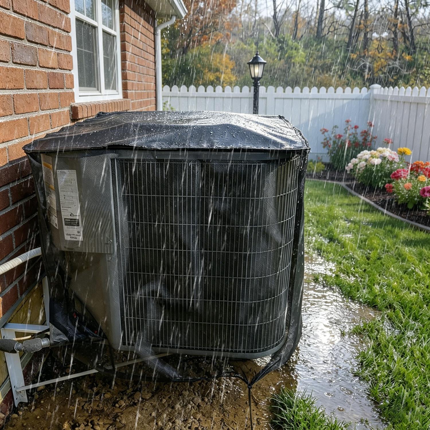 Air Conditioner Covers for Outside, Full Mesh With Detachable Waterproof Top, Breathable & All Seasons, Central AC Unit Protector Against Leaves, Weeds, Cottonwood and Debris(4 Sizes)