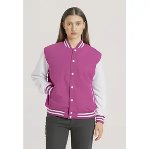 Deckra Women's Varsity Jackets - Wool & Genuine Cowhide Leather, Long-Sleeve Pink/White Streetwear, Country Concert & Casual Sporty Sports Outerwear