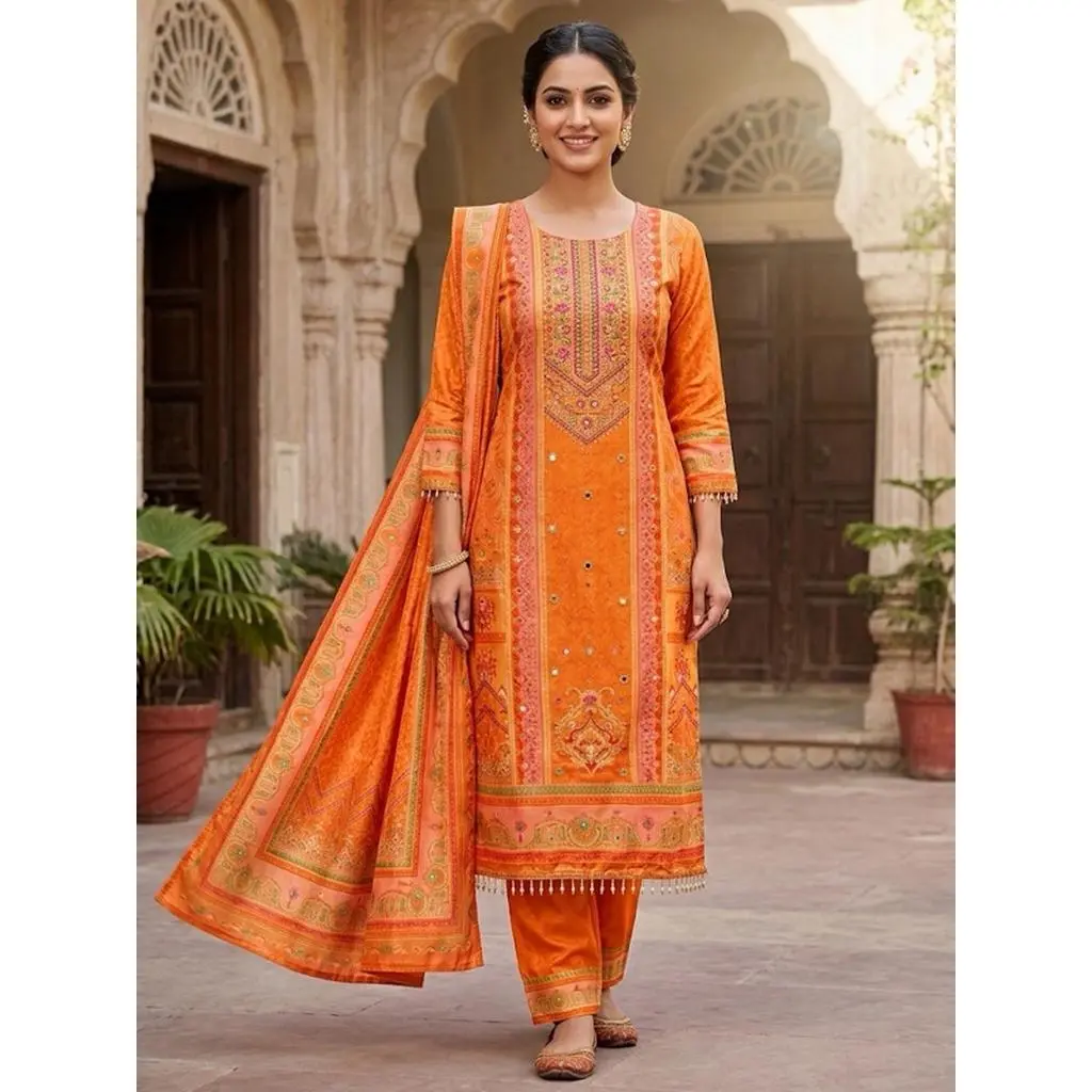 Women's Ethnic Print Kurta Set with Dupatta Elegant Three-Piece Outfit Traditional Festive Wear Trousers and Kurti Casual Kurti Set in Size M L XL XXL